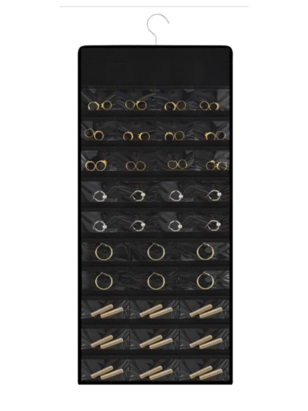 Large Hanging Jewelry Organizer 43 Multi-Size Pockets 8 Loops Double-Sided NEW